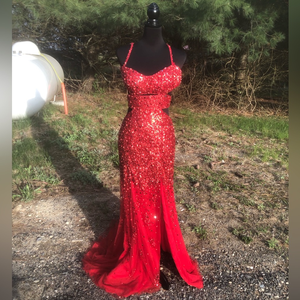Embellished Red Prom Dress